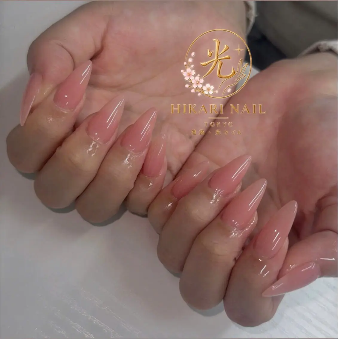 ネイル チークネイル 長さ出し フレンチネイル ガーリー ハート ハンドネイル HikariNail Ikebukuroのネイルデザイン