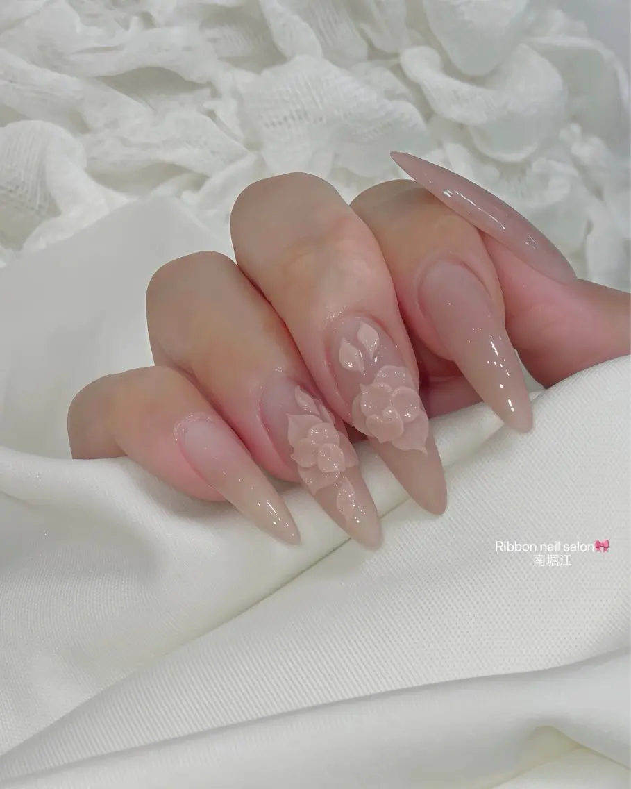 ネイル フラワーネイル ガーリー ピンク ぷっくりネイル ハンドネイル RibbonNail 南堀江のネイルデザイン