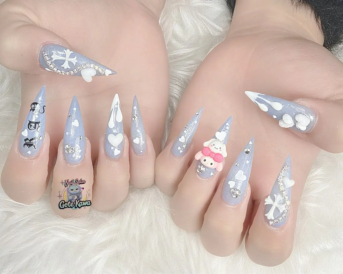 ネイル ハート 水色 ハンドネイル ハンドケア Gote Kawa nail salonのネイルデザイン