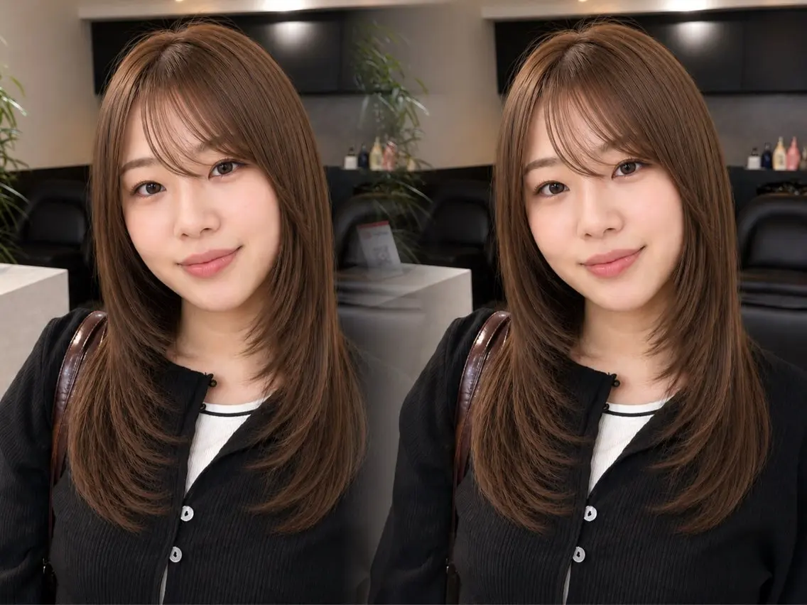 セミロング カット ヘアカラー レイヤー/顔まわりカ ット/ハッシュカットのヘアスタイル
