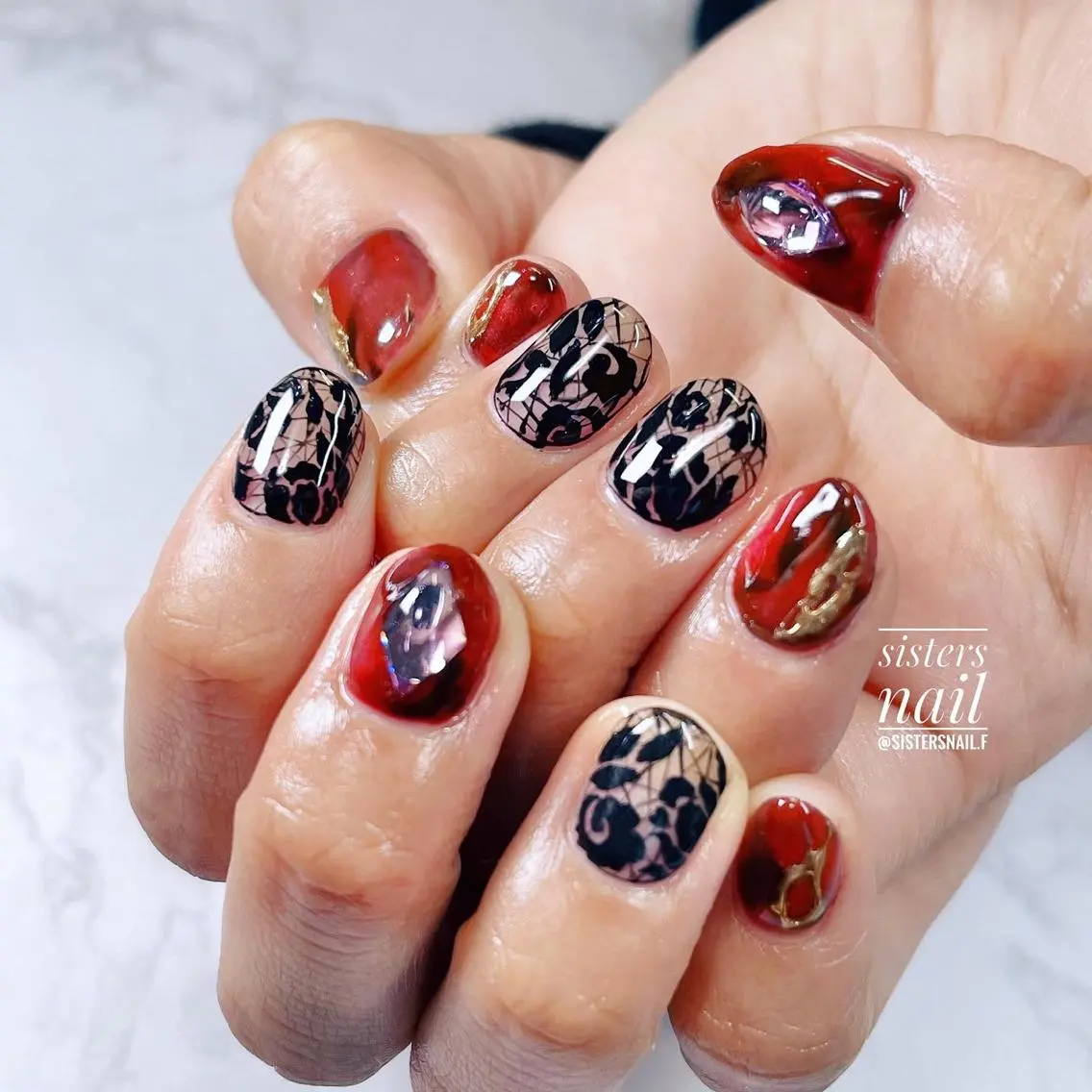 ネイル アートネイル レース ニュアンスネイル sisters nail.fのネイルデザイン