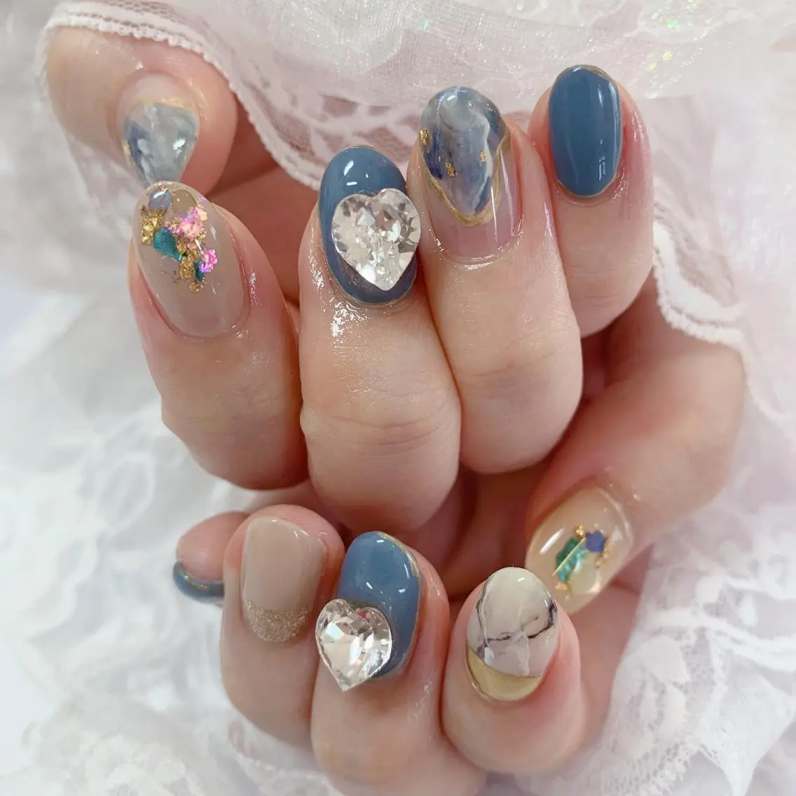 ネイル ハート ハンドネイル La neige* yuki 🐩🌙のネイルデザイン