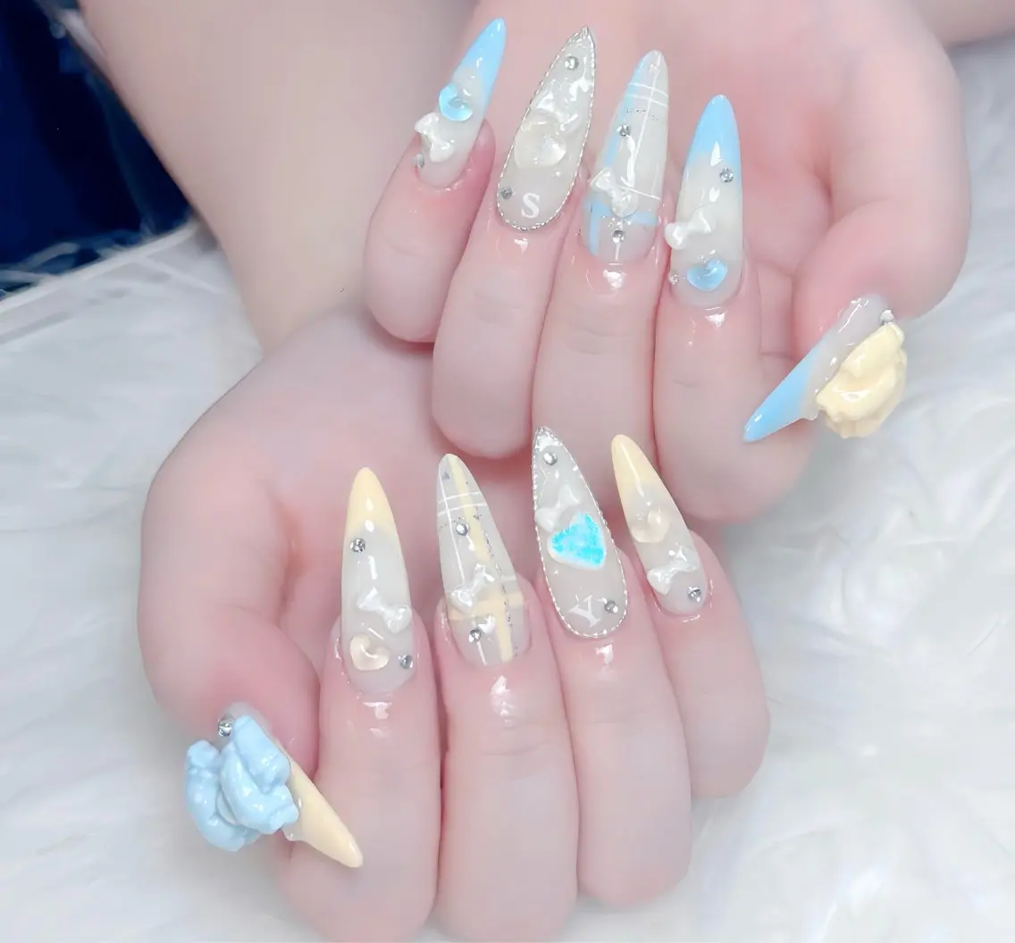 ネイル アニマル柄 べっ甲ネイル ブルー ボルドー ブラウン ハンドネイル Rin Nail 新大久保店のネイルデザイン