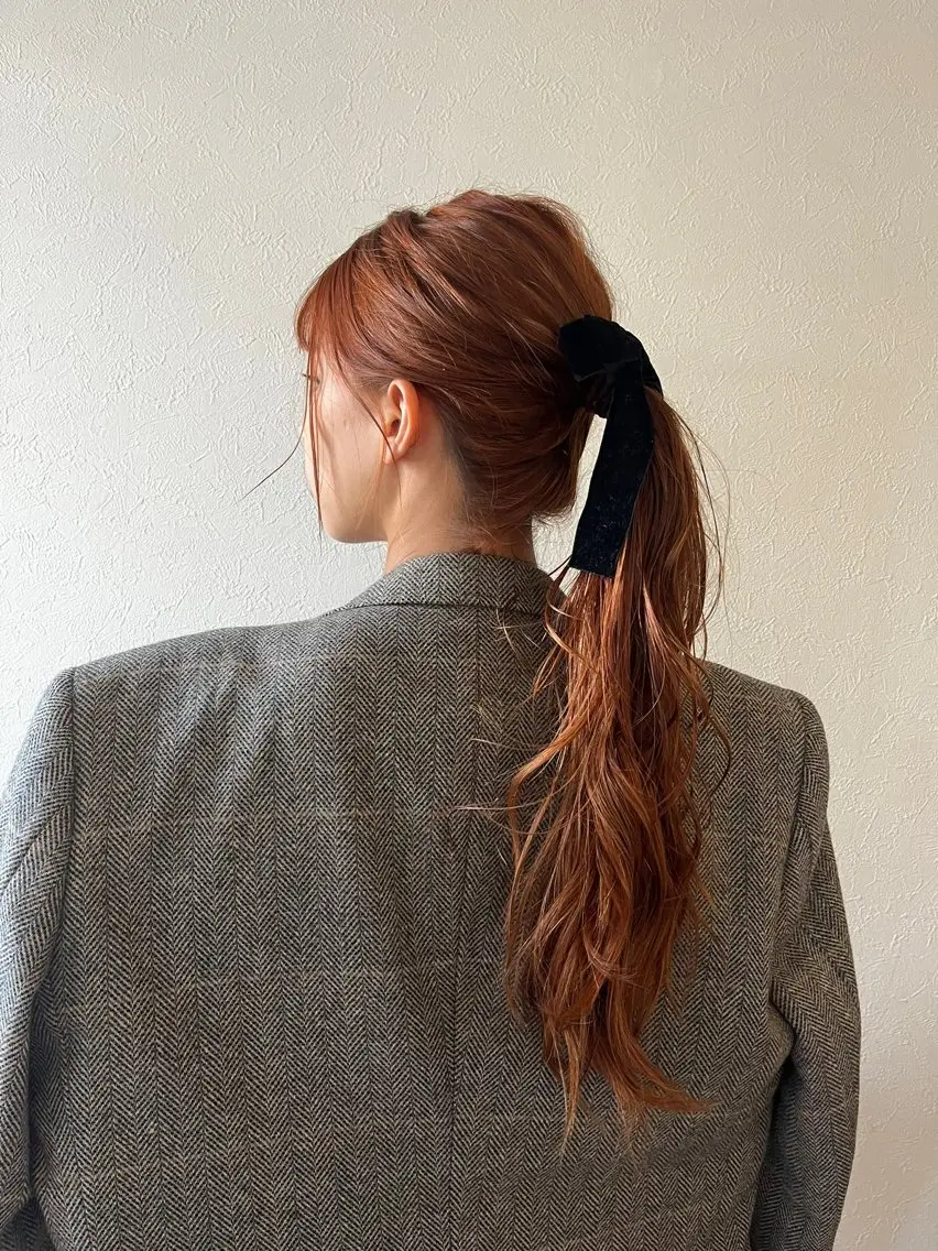 ロング カラー ブリーチ ブリーチなしカラー オレンジ カット ヘアカラー トリートメント 上品な暖色/丸みボブ Chie🪷のヘアスタイル