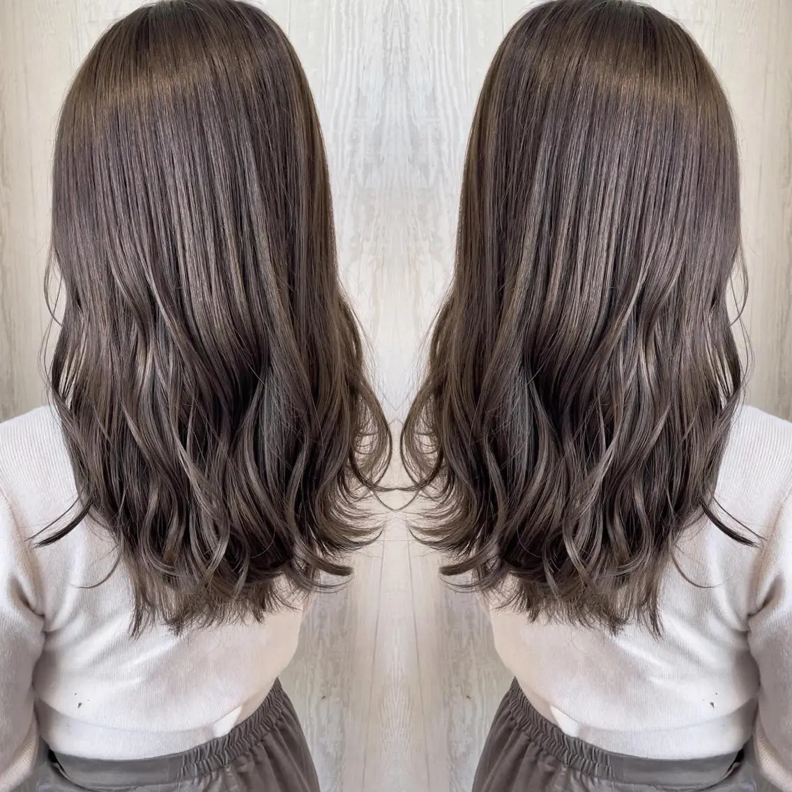 セミロング カラー アッシュ 透明感カラー ダークグレー ダークグレージュ グレージュ カット ヘアカラー トリートメント 河合秀明/ショート /ボブ/レイヤーのヘアスタイル