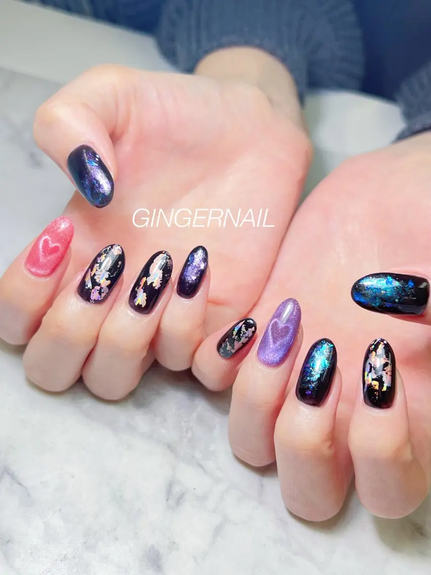 ネイル ハート マグネットネイル 代々木 GINGERNAILのネイルデザイン