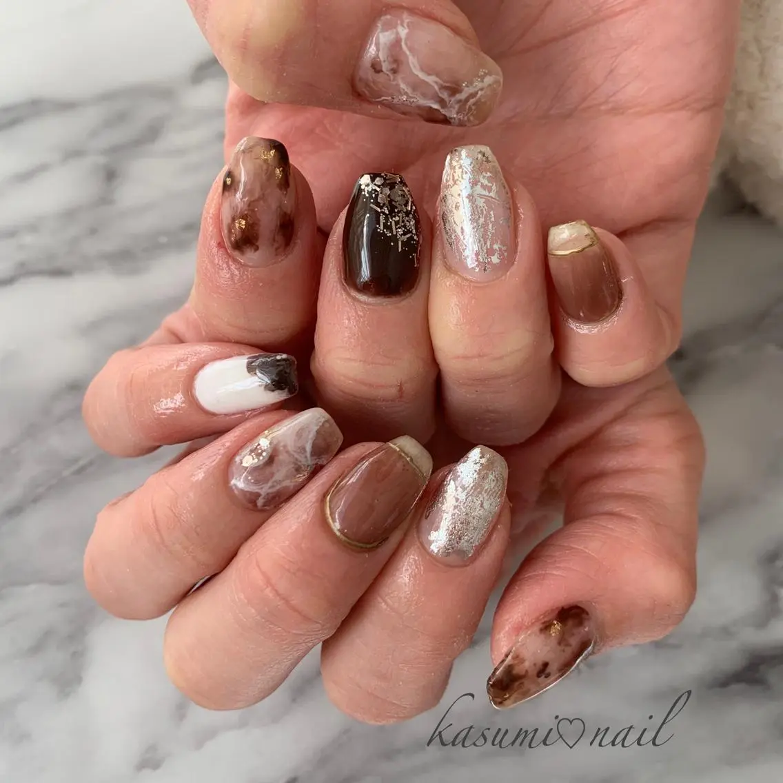 ネイル アートネイル フットネイル 大理石ネイル(マーブル) ミラーネイル ニュアンスネイル KASUMI♡ Nailのネイルデザイン