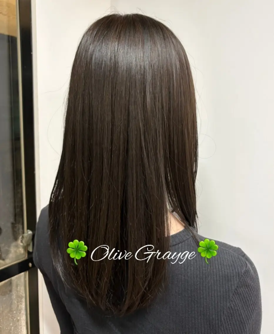 カラー ロング ブリーチ グレージュ ブリーチなしカラー オリーブグレージュ オリーブグレー ヘアカラー 松島 冬浬/茅ヶ崎のヘアスタイル