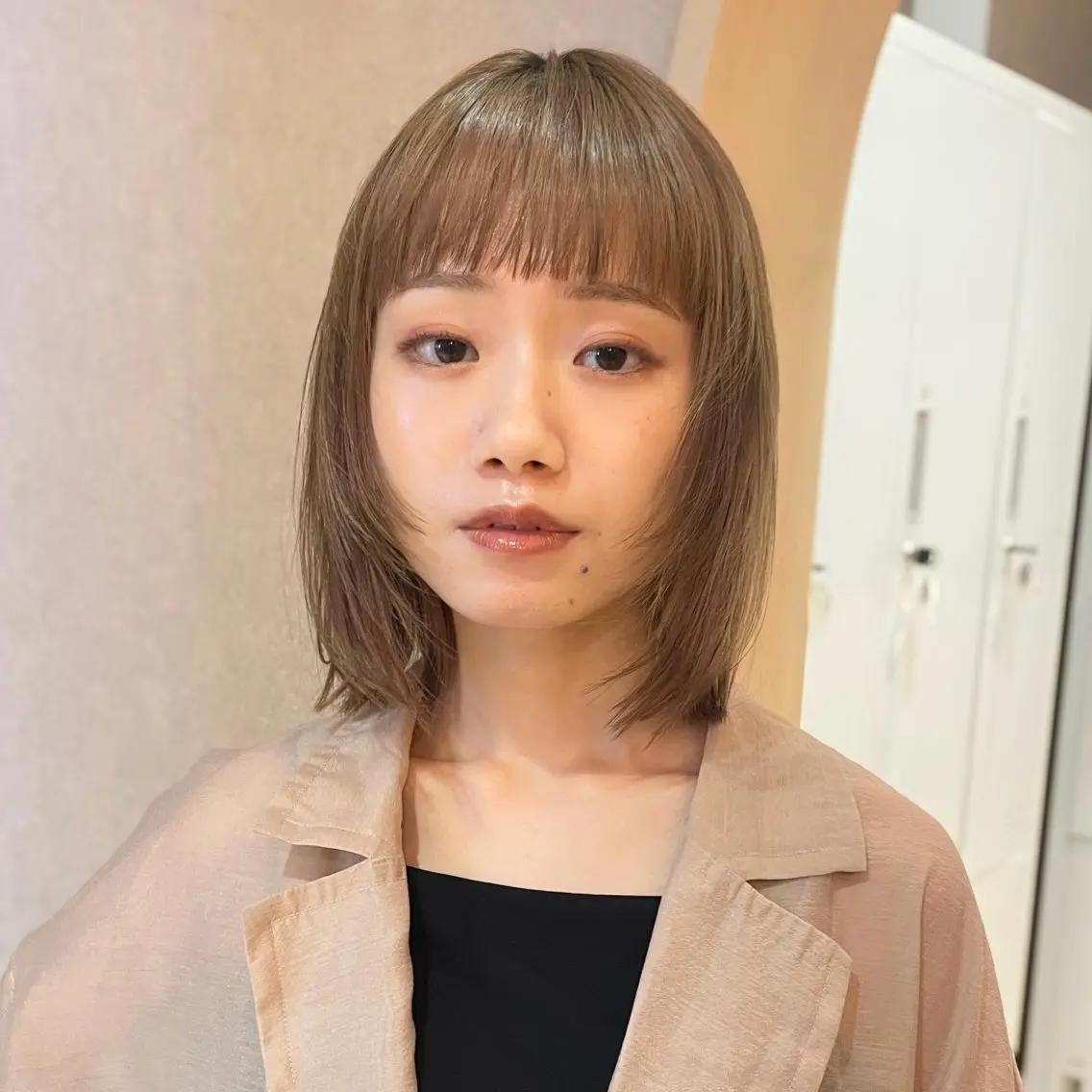 ショート カラー ベージュカラー ピンクカラー ピンクベージュ 顔まわり🥨レイヤー /透明感/水口舞奈のヘアスタイル