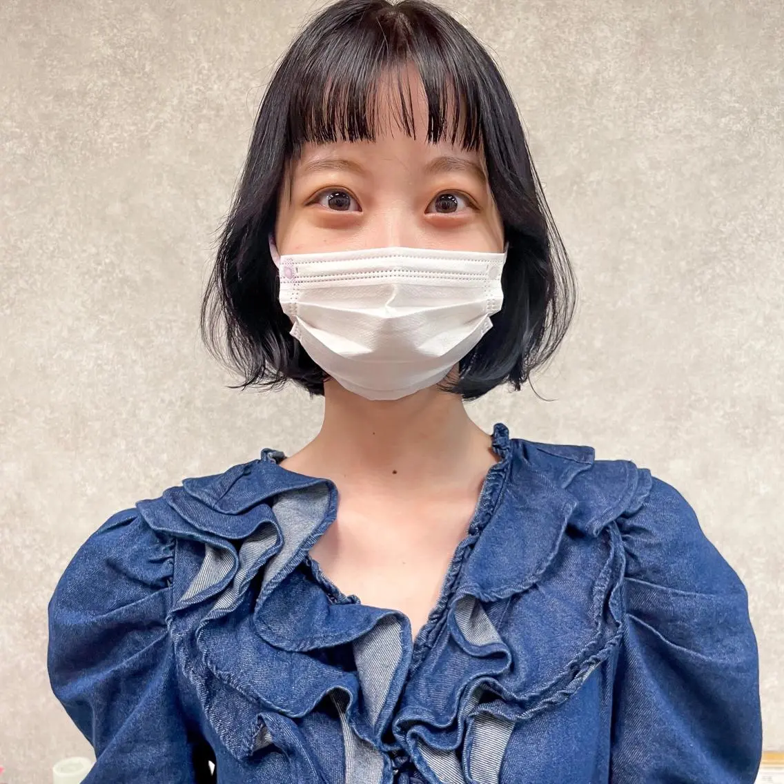 ミディアム カラー 黒髪 ブリーチ ブルーカラー ラベンダーカラー ブリーチなしカラー レイヤー/高橋 みく /池下/千種のヘアスタイル