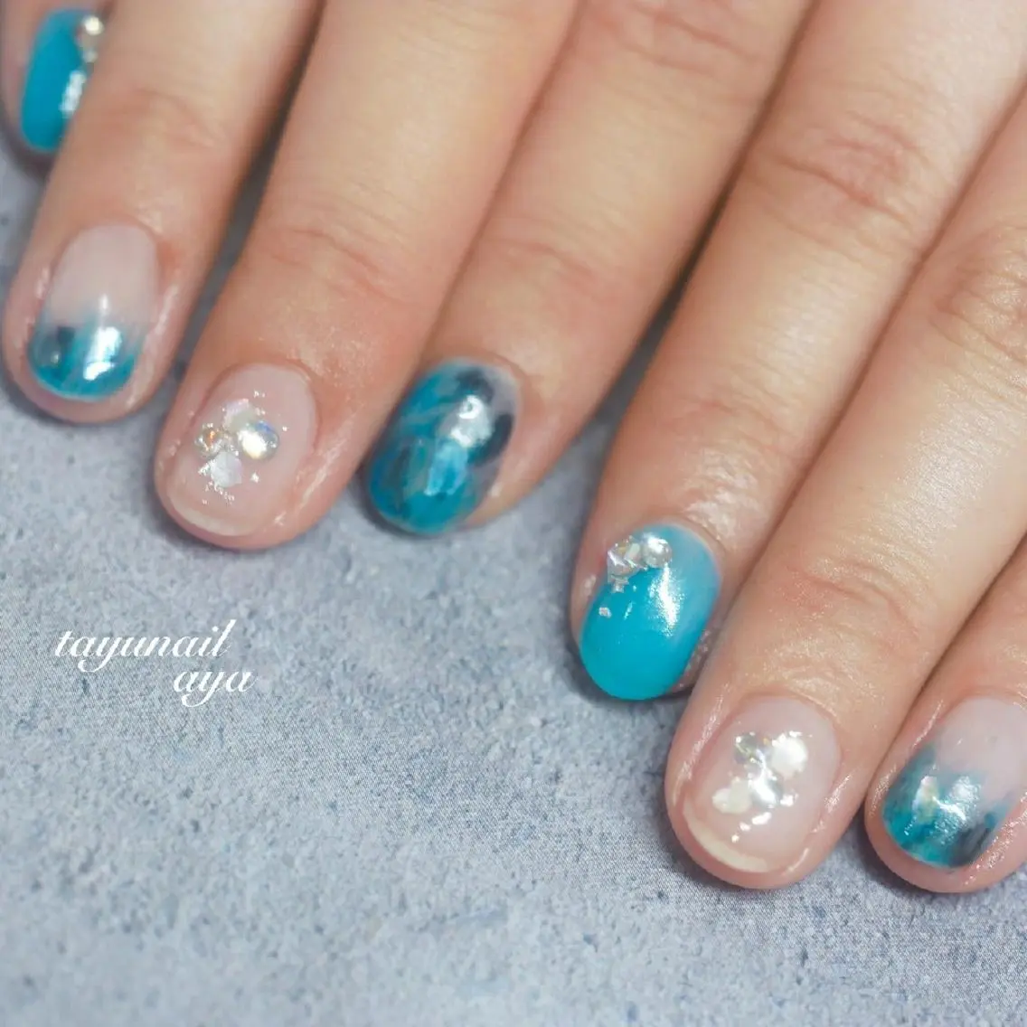 ネイル アートネイル ブルー クリアネイル ジェルネイル パラジェル ネイルサロン 【たゆnail】のネイルデザイン