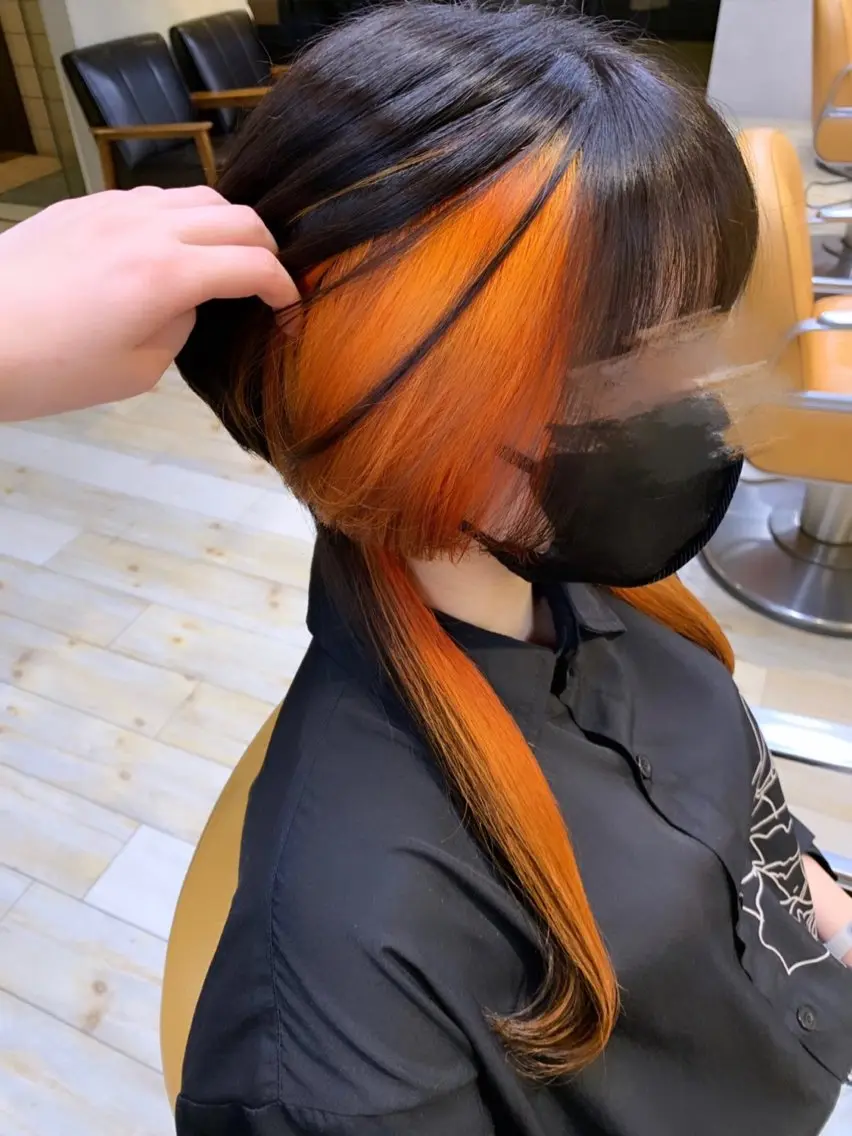 カラー インナーカラー オレンジ カット ヘアカラー トリートメント ミユウ🌼ブリーチ / ダブルカラーのヘアスタイル