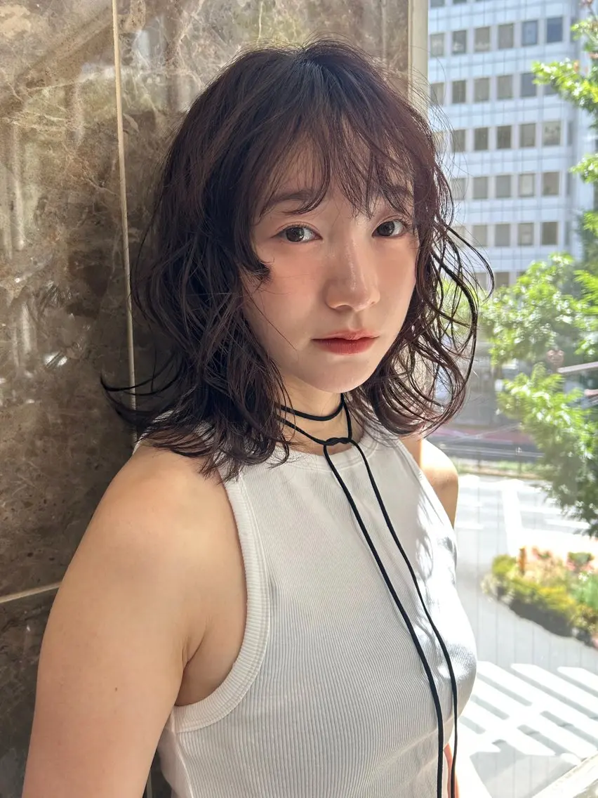 ミディアム カラー カット パーマ 透明感カラー/ chisaのヘアスタイル
