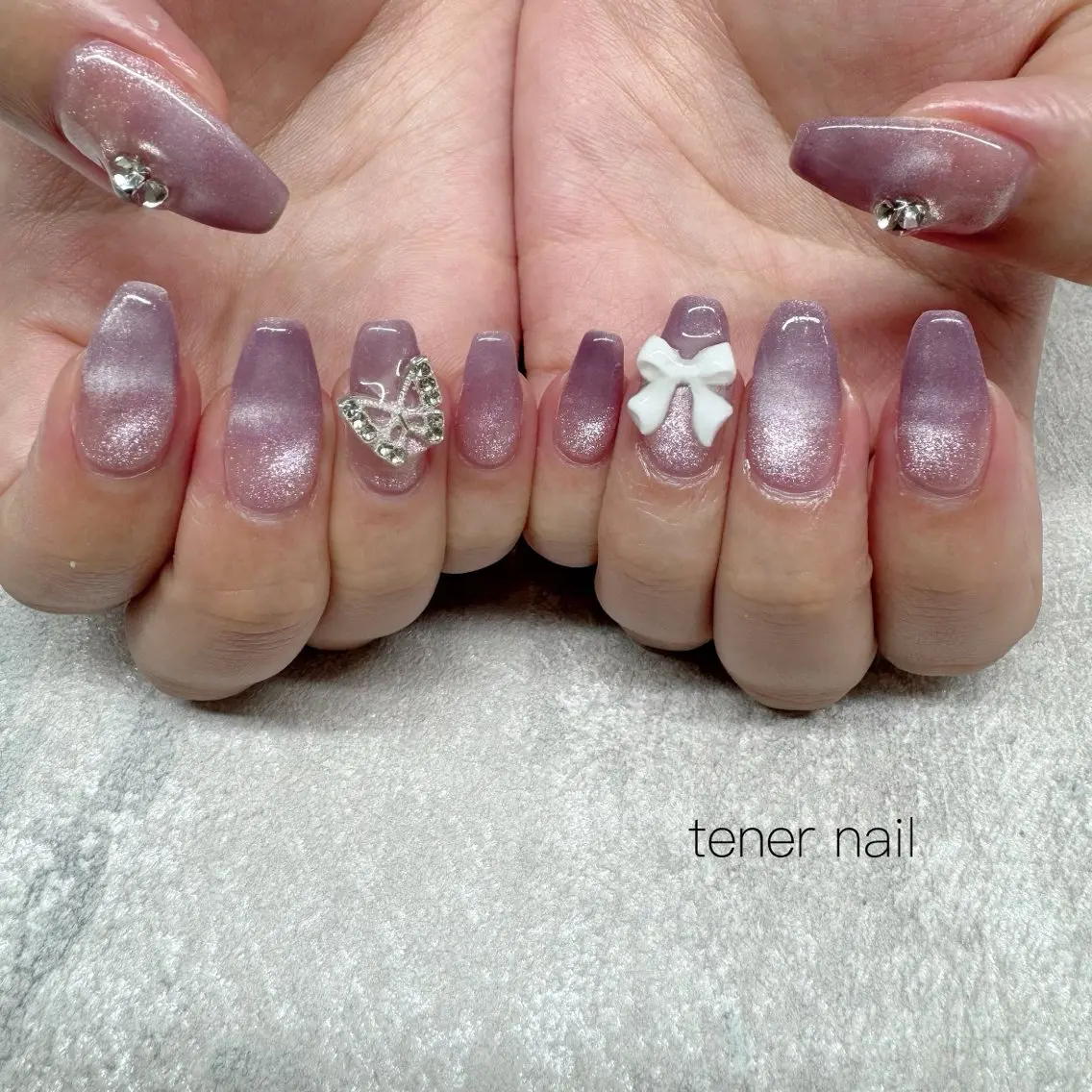ネイル マグネットネイル リボン ハンドネイル テネルネイル tener nailのネイルデザイン