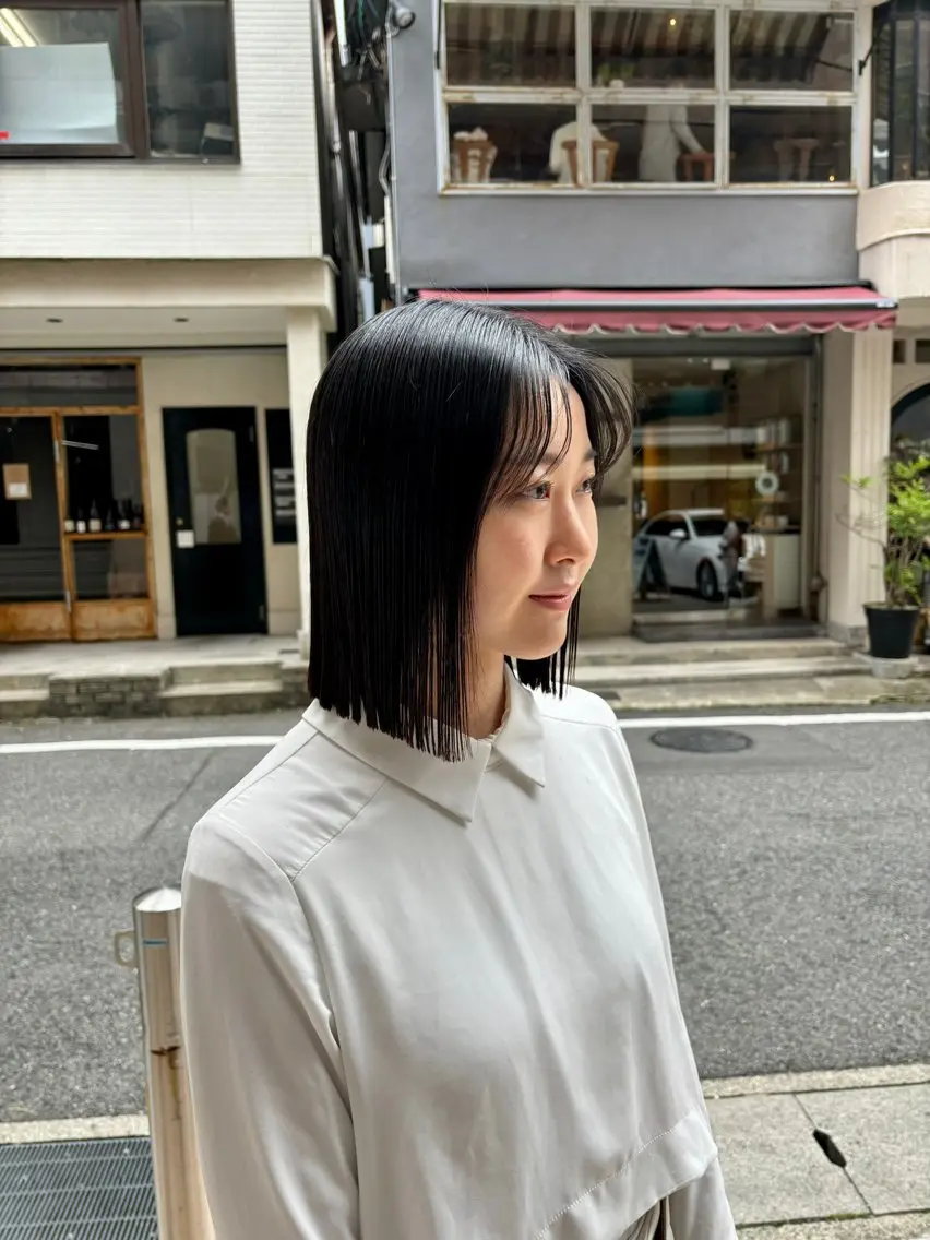 ミディアム 切りっぱなしボブ ボブ 水原波津輝/ボブ /ニュアンスパーマのヘアスタイル