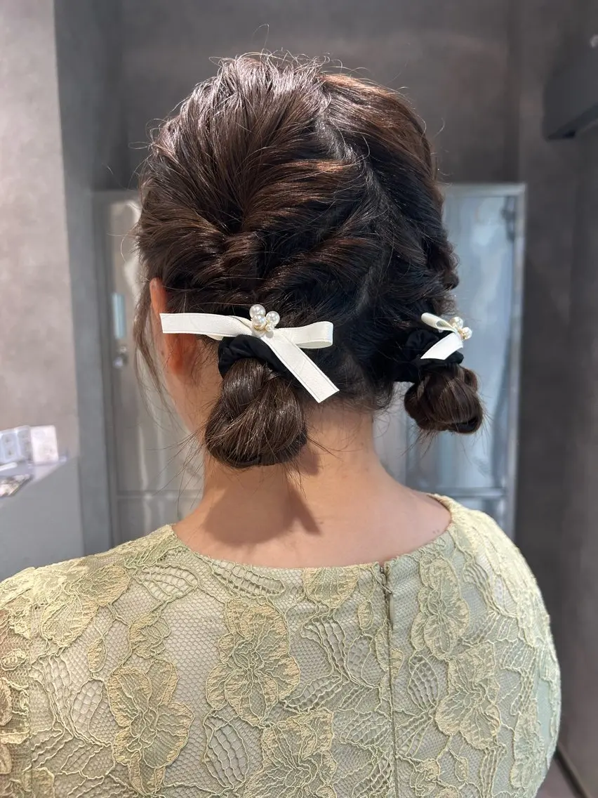 セミロング ヘアアレンジ お団子ヘア 原野 実優羽のヘアスタイル