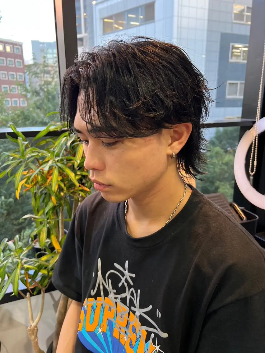 ミディアム パーマ メンズ カット ヘアカラー トリートメント lana hair 新宿/髪質改善のヘアスタイル