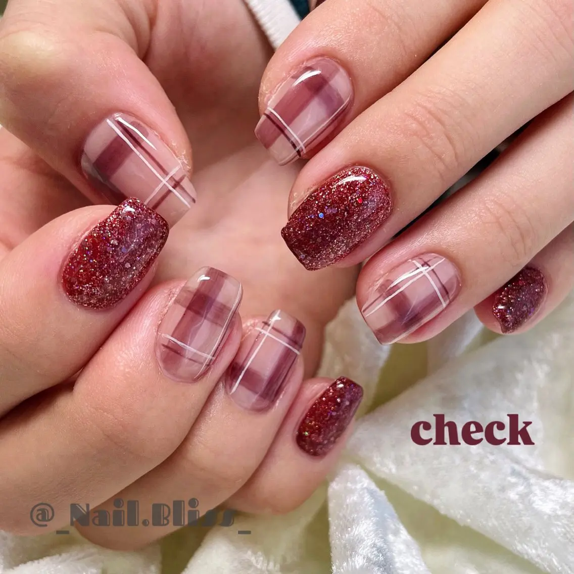 ネイル ボルドー 冬ネイル クリスマス ハンドネイル NAIL BLISSのネイルデザイン