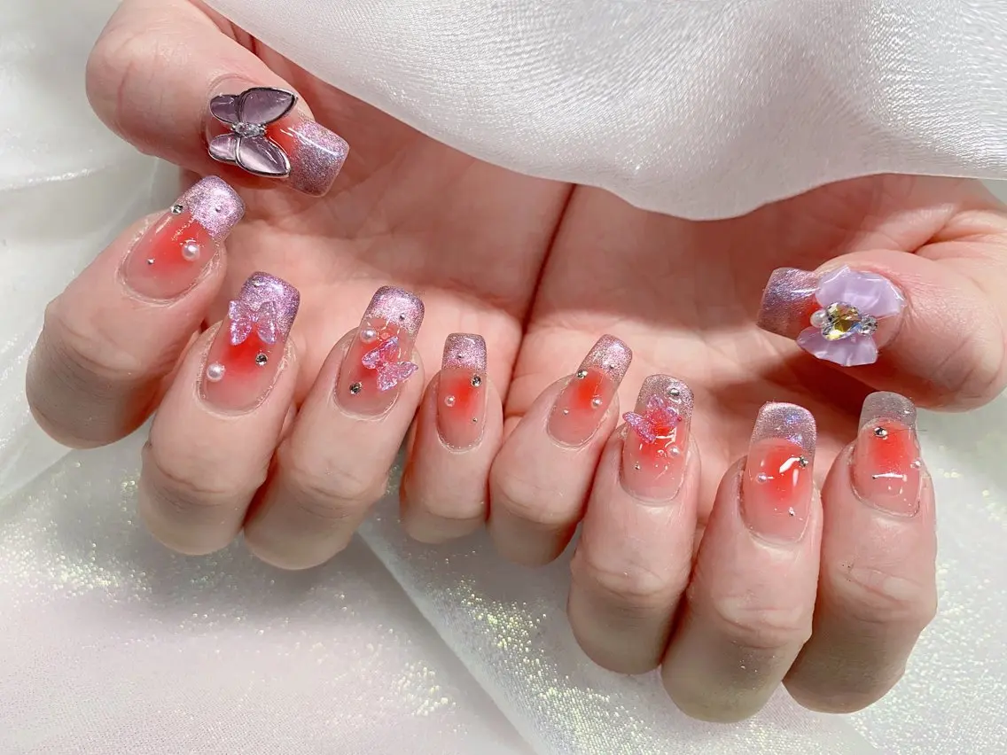 ネイル 長さ出し ジェルネイル キラキラネイル 大理石ネイル(マーブル) ニュアンスネイル Morpho nailのネイルデザイン