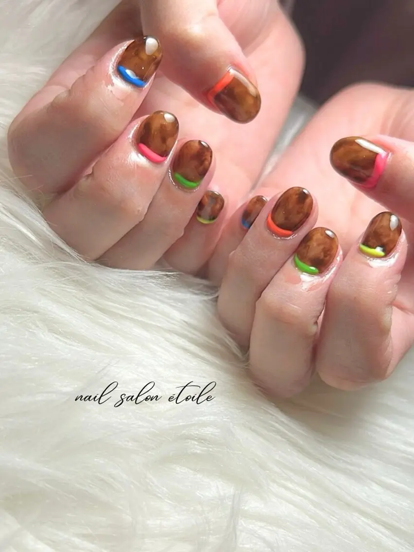 ネイル べっ甲ネイル ブラウン 冬ネイル ハンドネイル nail salon étoileのネイルデザイン