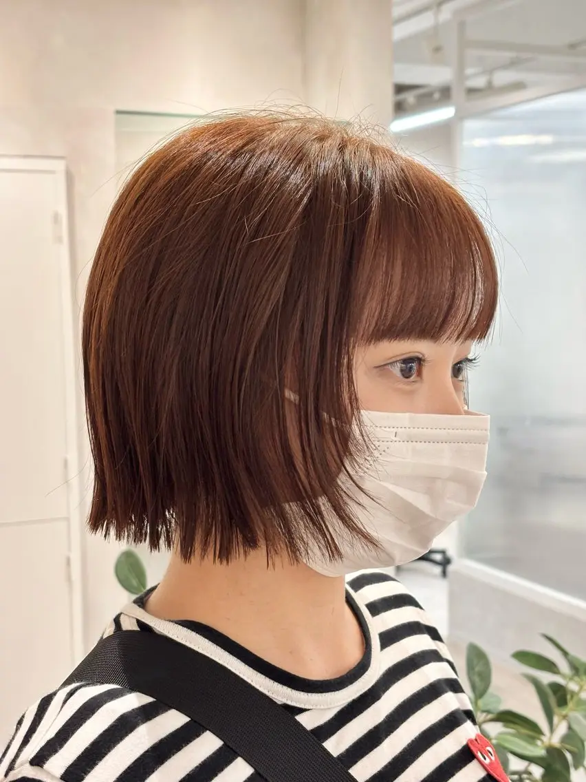 カラー ブラウンカラー オレンジ オレンジブラウン ボブ カット ヘアカラー トリートメント レイヤーカット🍒韓 国ヘア🍒ひかりのヘアスタイル