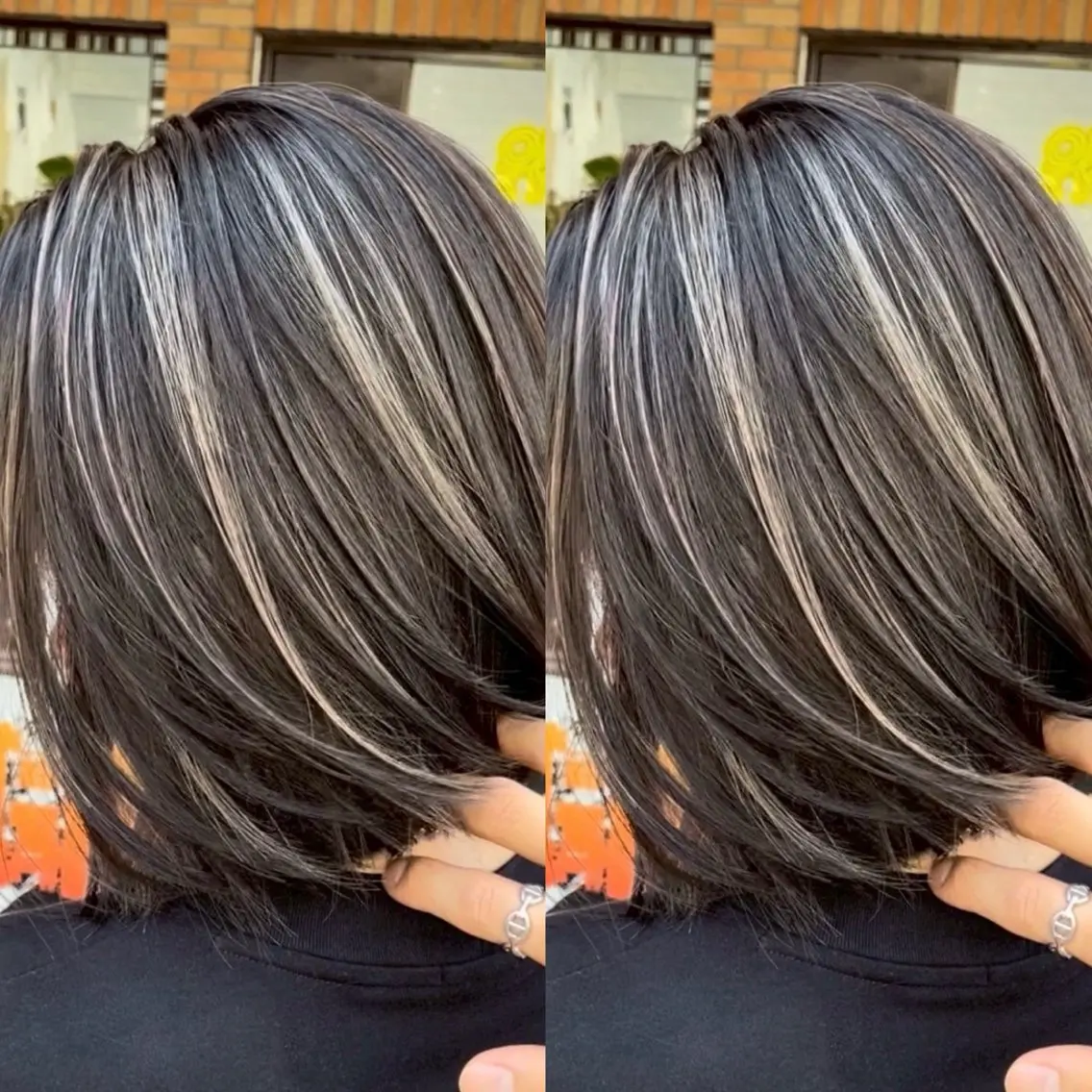 セミロング カラー ベージュカラー ブリーチ ケアブリーチ グレージュ ハイライトカラー カット ヘアカラー トリートメント 表参道/ハイライト バレイヤージュのヘアスタイル