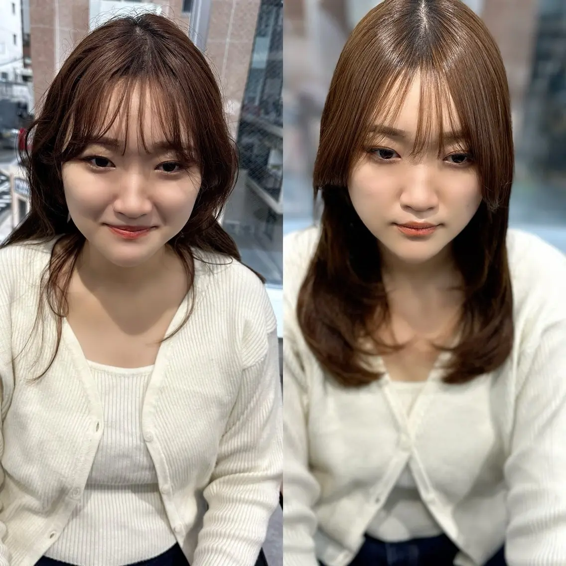 セミロング カラー パーマ キッズ カット 縮毛矯正 レイヤーカット／ 巻ける縮毛矯正のヘアスタイル