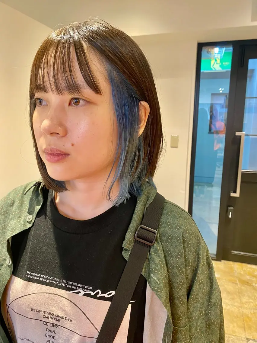ミディアム 切りっぱなしボブ ボブ カット ヘアカラー 桑原 淳のヘアスタイル