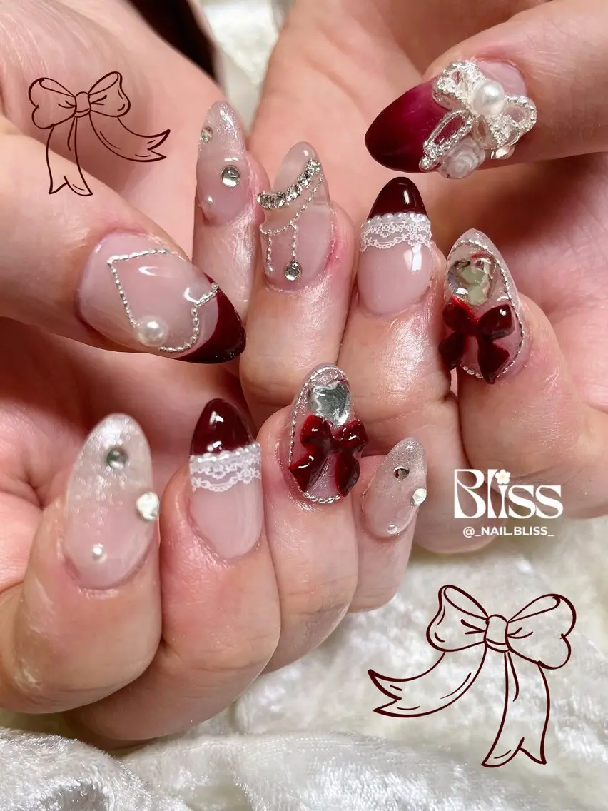 ネイル ガーリー 氷ネイル・うるうるネイル マグネットネイル ハンドネイル NAIL BLISSのネイルデザイン