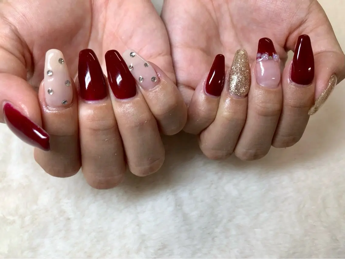 ネイル ボルドー 長さ出し ハンドネイル ハンドケア 心斎橋Salon Epokkuのネイルデザイン