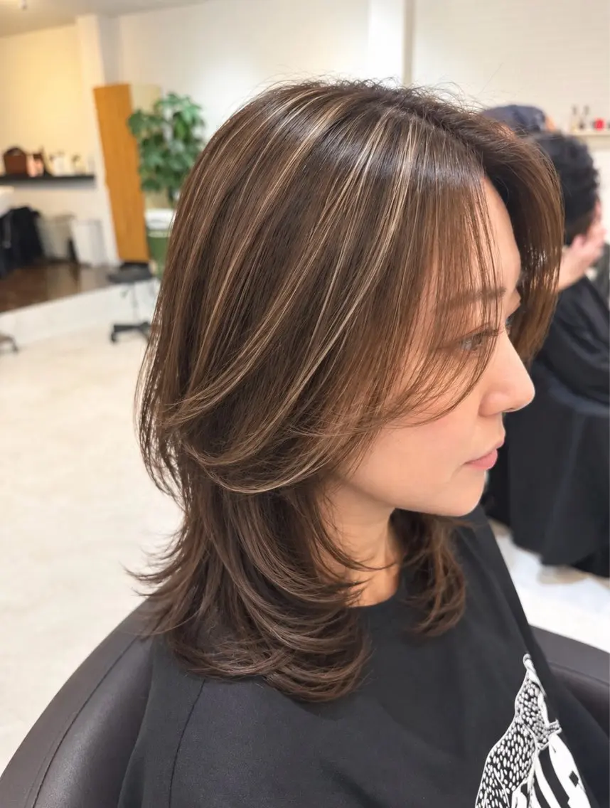 セミロング ハイライト レイヤーカット 高嶋拓也/宇都宮 /江曽島/クリーピーのヘアスタイル