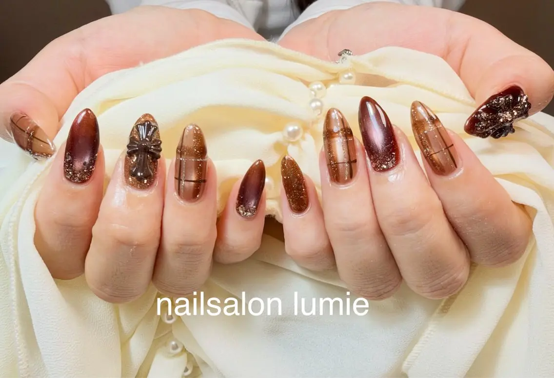 ネイル ブラウン 持ち込み ハンドネイル ✨韓国✨nail salonLumieのネイルデザイン
