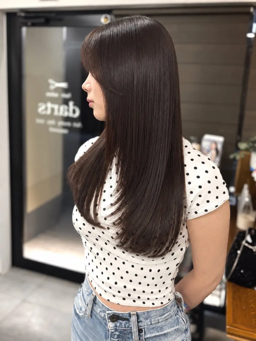 ロング 顔周りカット 髪質改善 韓国風ヘア レイヤーカット ロング カット 縮毛矯正 トリートメント 京都/縮毛矯正/ 髪質改善/Ukyoのヘアスタイル