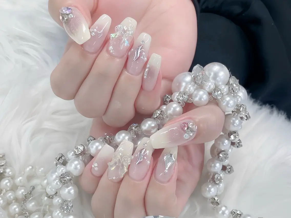 ネイル べっ甲ネイル ブルー 長さ出し フレンチネイル ジェルネイル ハンドネイル Rin Nail 新大久保店のネイルデザイン