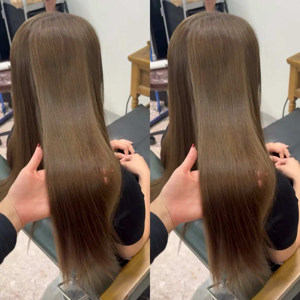 ロング カラー ベージュカラー ブリーチ ブリーチなしカラー オリーブベージュ ヘアカラー トリートメント なんば、心斎橋🍓 ハイトーンnicoのヘアスタイル