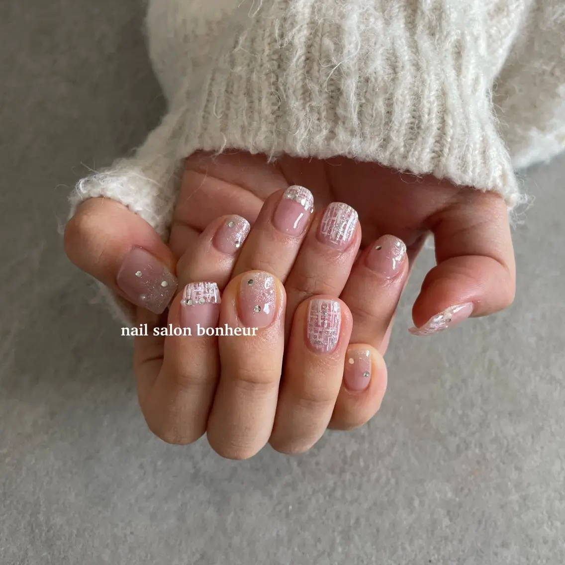 ネイル 持ち込み 春ネイル ツイードネイル ハンドネイル nail salon bonheurのネイルデザイン