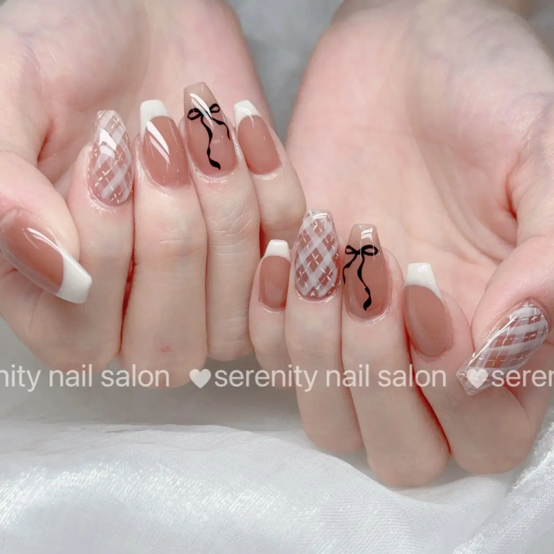ネイル チークネイル 長さ出し フレンチネイル ジェルネイル キラキラネイル ハンドネイル ハンドケア ✨Serenity Nail salonのネイルデザイン