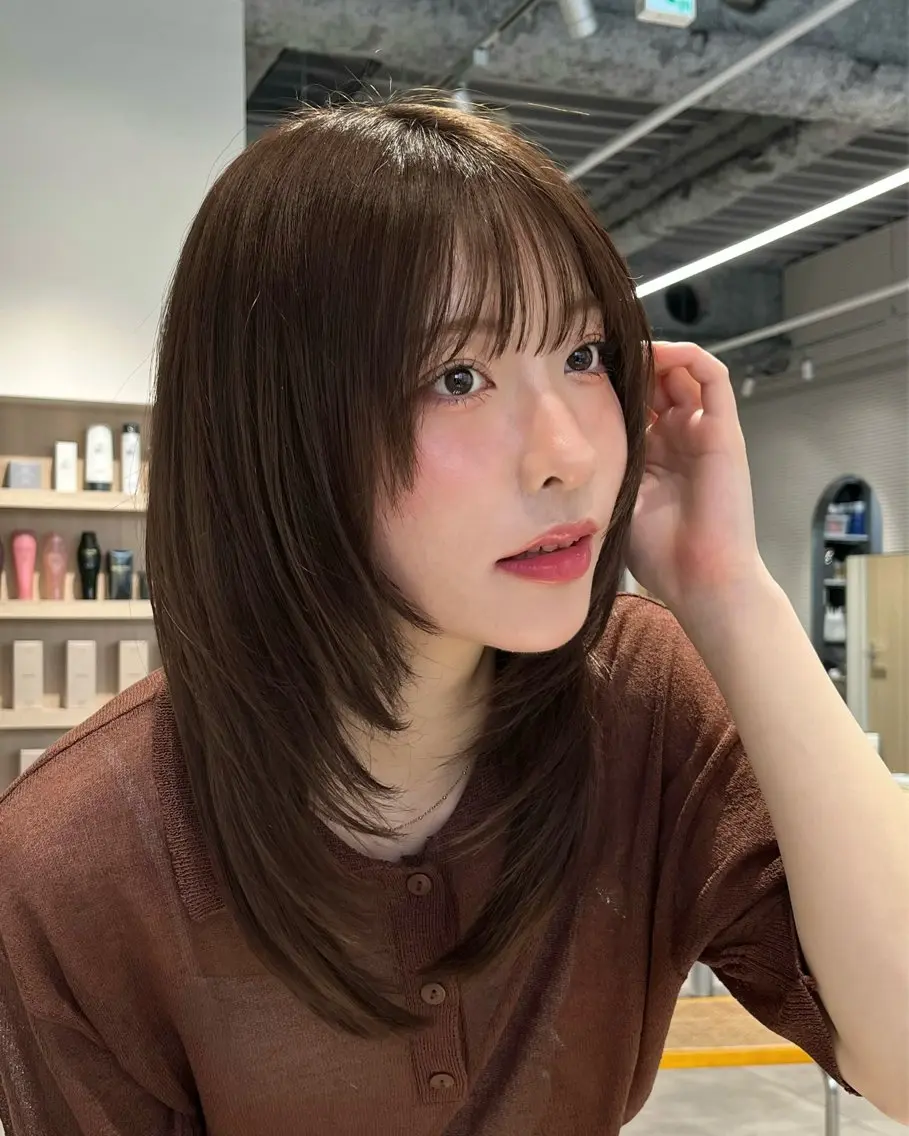 セミロング カラー パーマ 縮毛矯正 / 透明感カラー首藤大翔のヘアスタイル