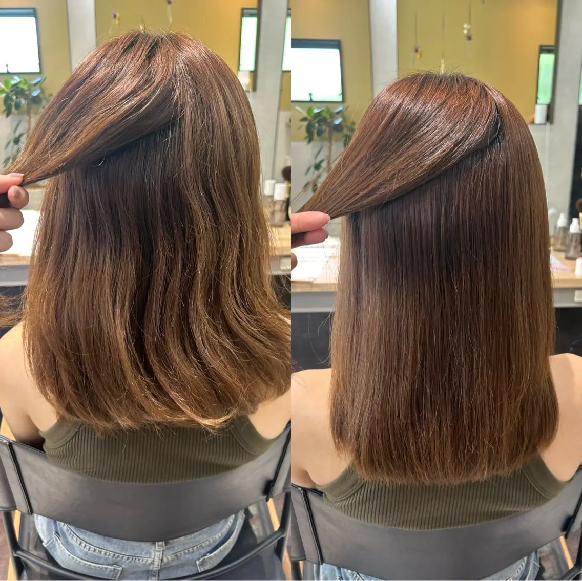 セミロング パーマ 髪質改善 ストレートパーマ カット 縮毛矯正 トリートメント hubhair レイヤー/透明感のヘアスタイル