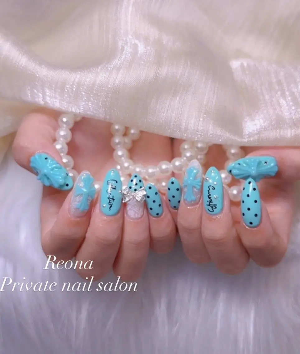 ネイル ハート ロングネイル マグネットネイル ミラーネイル 夏ネイル ハンドネイル Reona Nailのネイルデザイン
