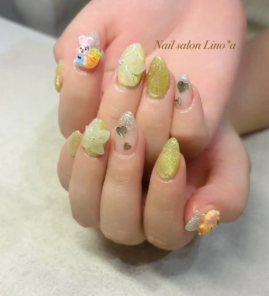 ネイル グリーン マグネットネイル 持ち込み ハンドネイル Nail salon Lino*aのネイルデザイン