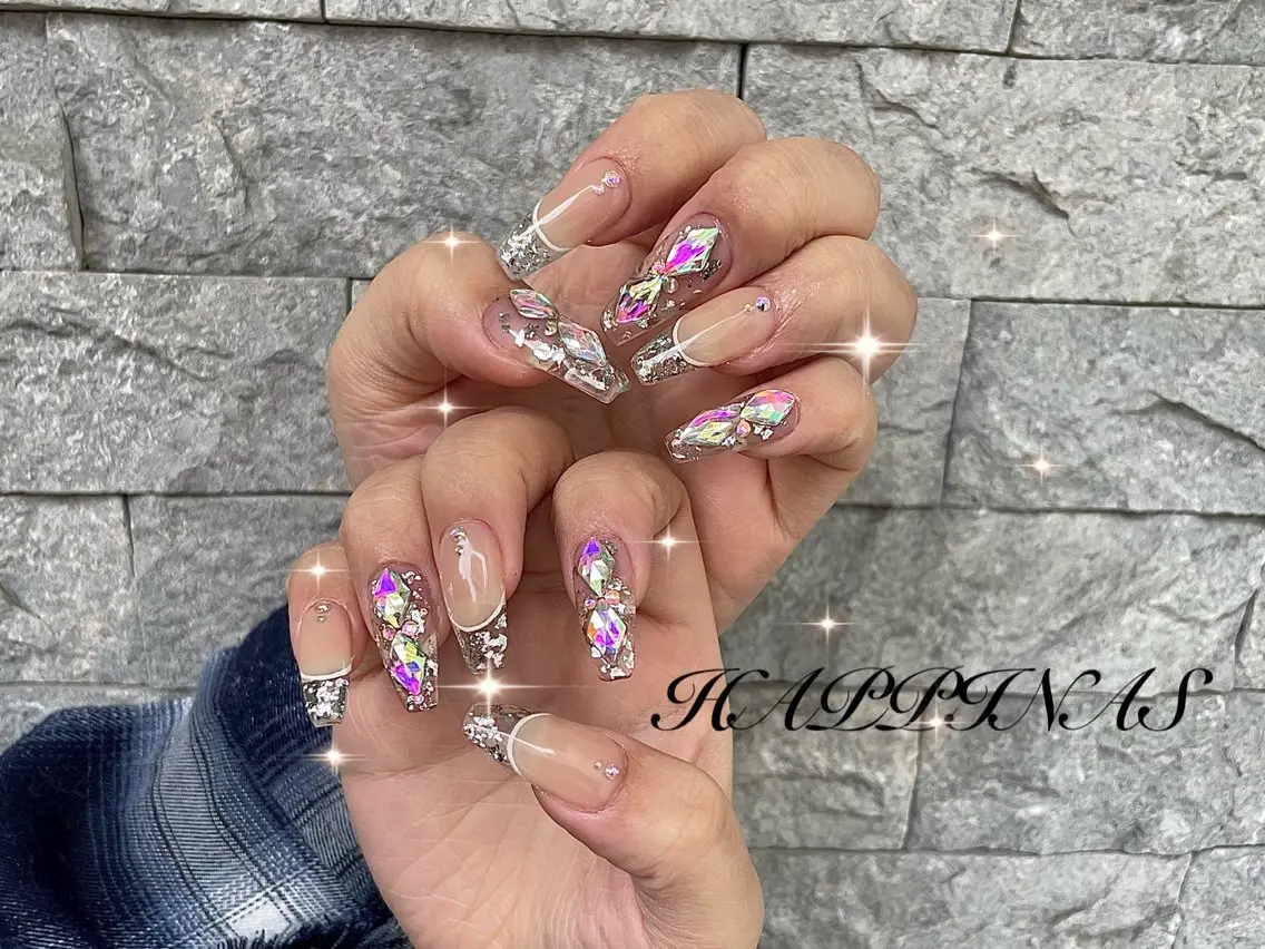 ネイル クリアネイル フレンチネイル キラキラネイル スカルプネイル ストーンネイル ハンドネイル HAPPINAS Jrネイリスト💅のネイルデザイン