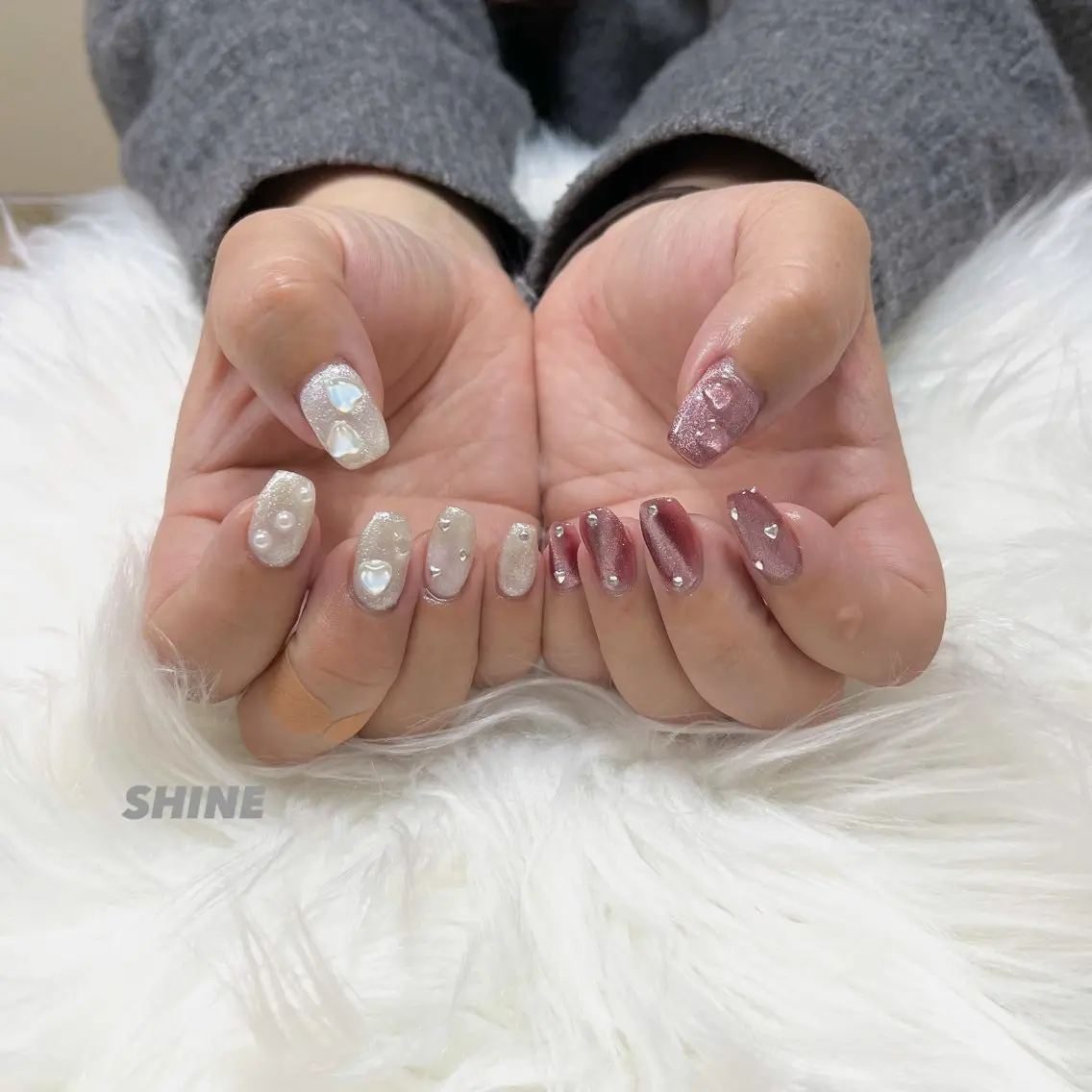 ネイル ハート マグネットネイル ストーンネイル SHINE nail salonのネイルデザイン