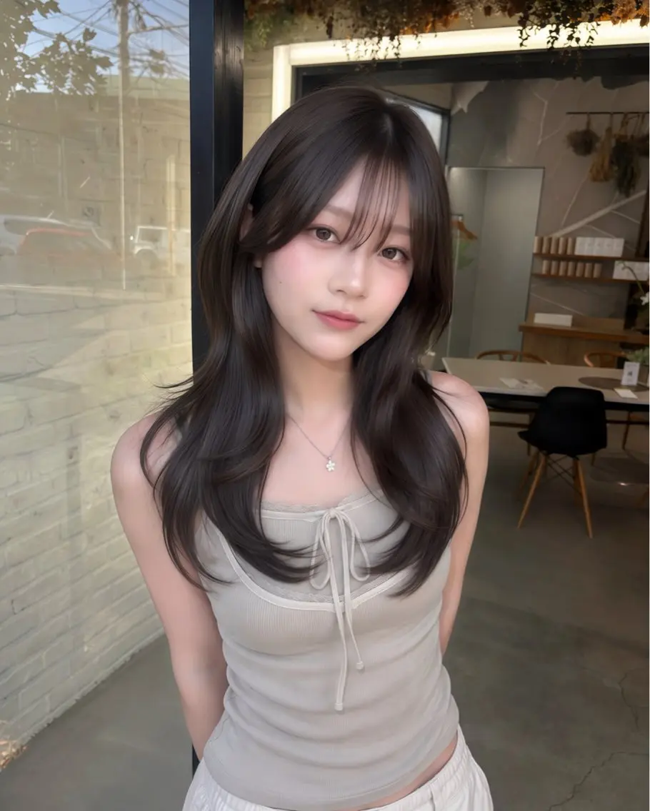 ミディアム カラー 透明感カラー 顔周りカット レイヤーカット 小顔カット カット ヘアカラー 韓国レイヤー/モテ髪 アベマ/マエダジュンのヘアスタイル