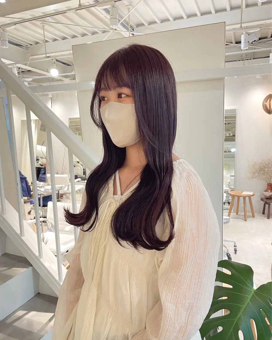 ロング カラー ブリーチ ブラウンカラー ブリーチなしカラー ピンクカラー ピンクブラウン 安西 香利奈のヘアスタイル