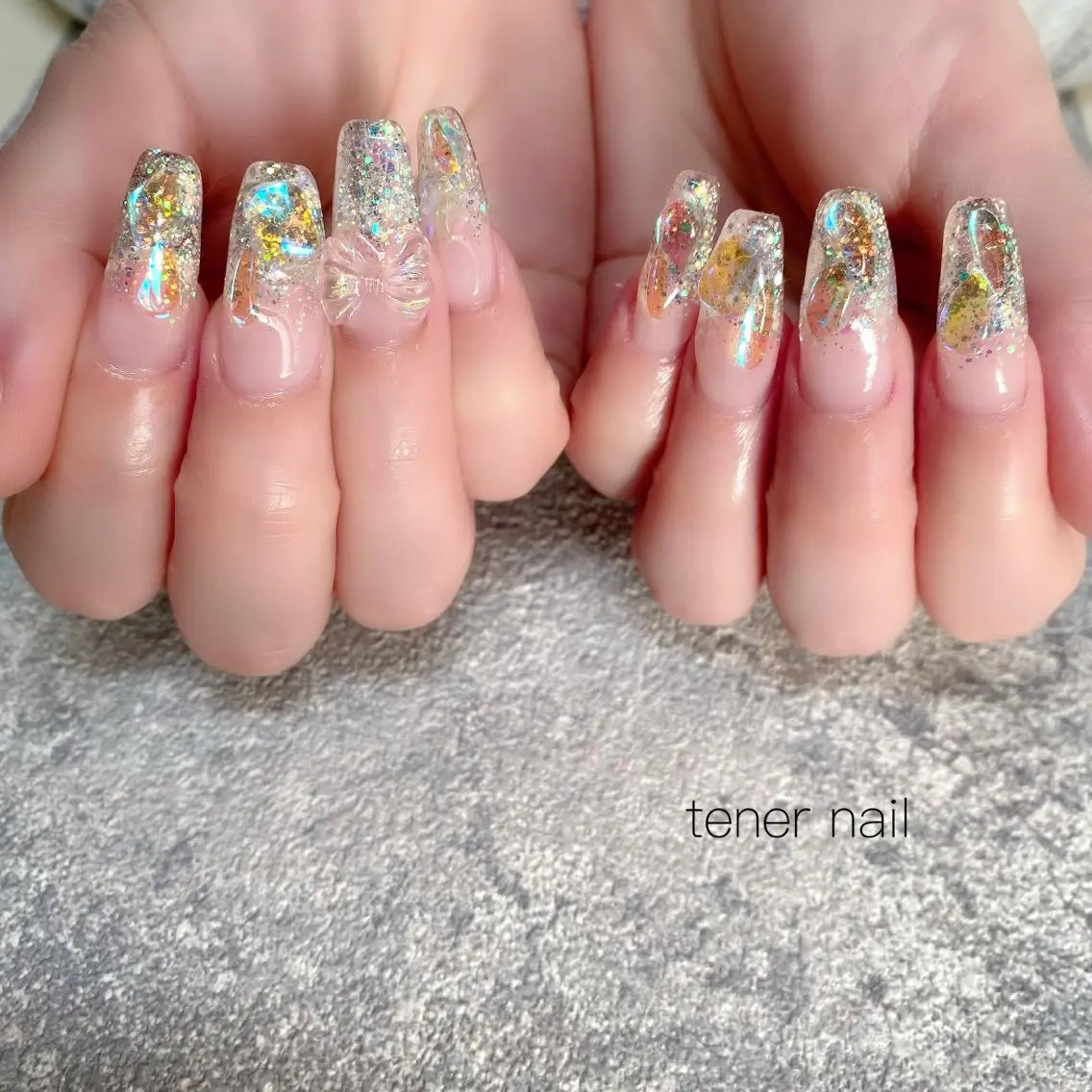 ネイル オーロラネイル クリアネイル キラキラネイル スカルプネイル テネルネイル tener nailのネイルデザイン