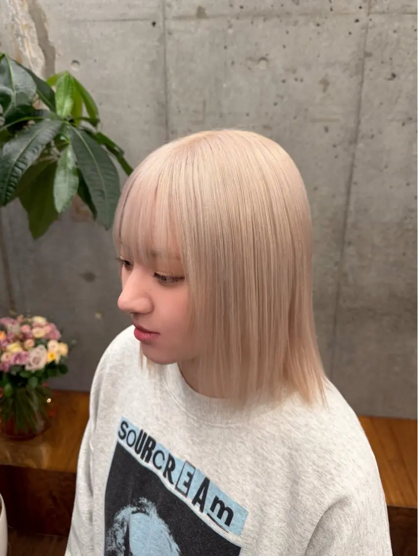 ミディアム カラー 柔らかいハイトーン× 似合わせ/Yoheiのヘアスタイル
