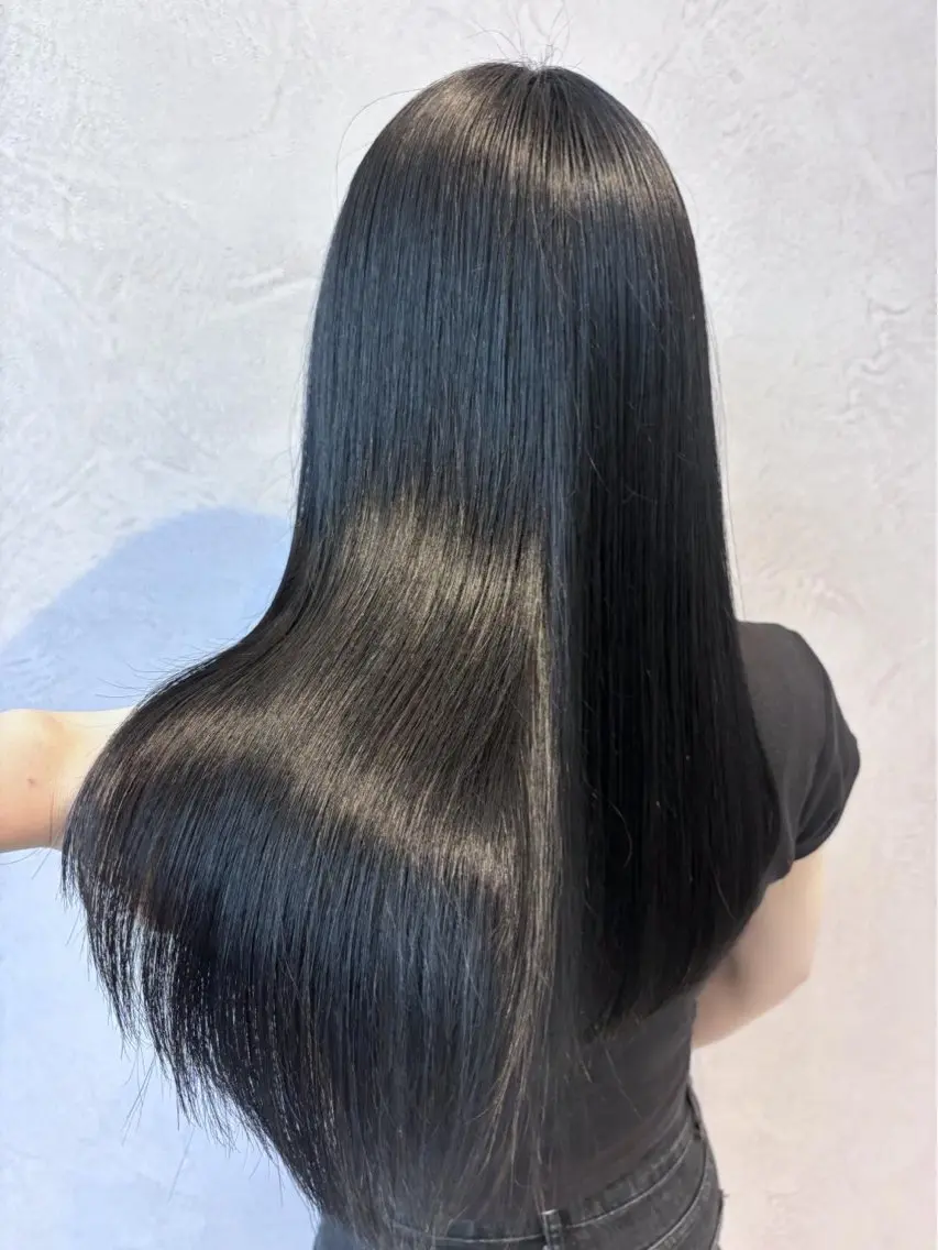 ロング カラー 黒髪 ブルーカラー ブルーブラック 透明感カラー オレンジ ヘアカラー トリートメント 🍓nonoka🍓 カラーモデル募集中✨のヘアスタイル