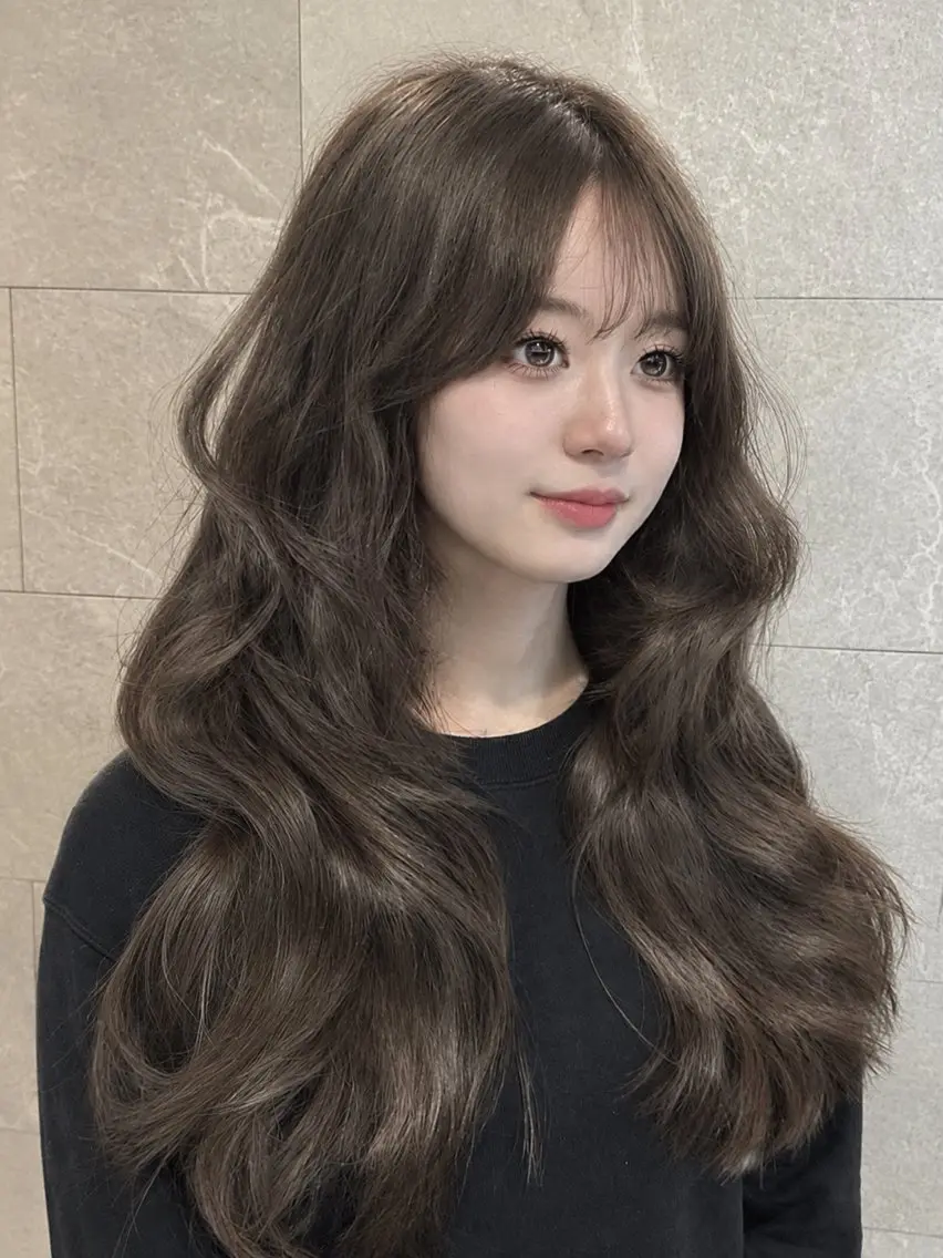 ロング カラー ブラウンカラー オリーブブラウン ヘアカラー トリートメント 🍒さき🍒大宮/ 透明感カラーのヘアスタイル