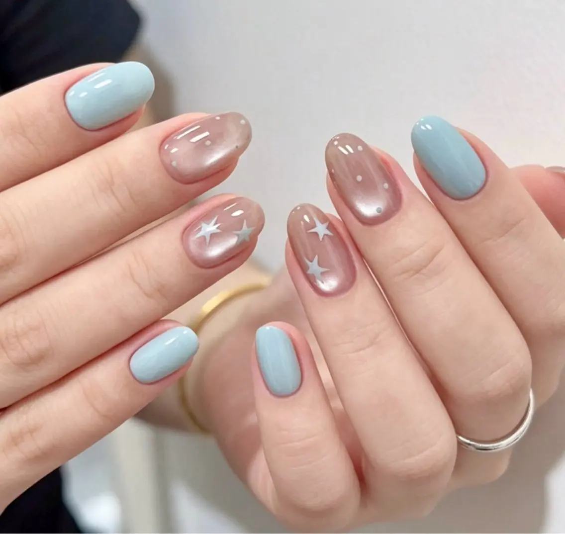 ネイル アートネイル オーロラネイル チークネイル 長さ出し フレンチネイル ハンドネイル Yumi Nail Seiのネイルデザイン
